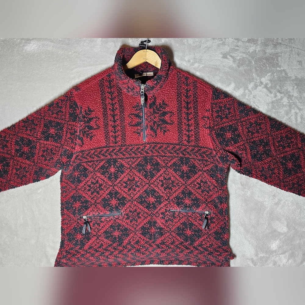 Woolrich Vintage High Pile Fleece Quarter‎ Zip Pullover Large Aztec Snowflake